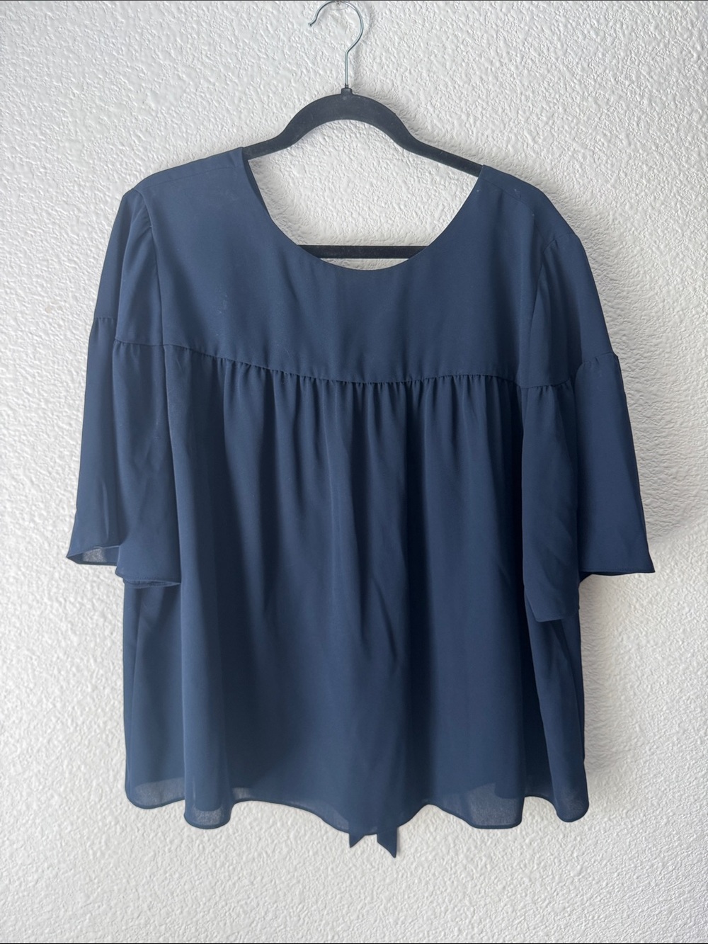 Ann Taylor Factory Navy Blue Flutter Sleeve Blouse